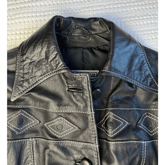 VTG 70s Suburban Internat'l Leather Coat Black Small Western Cowgirl Country - Picture 6 of 16